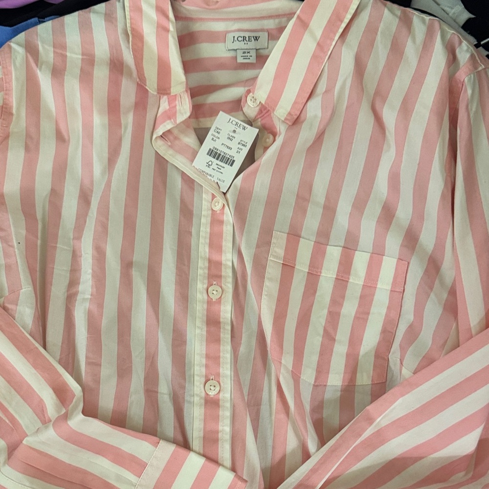 J. Crew Pink and White Striped Shirt